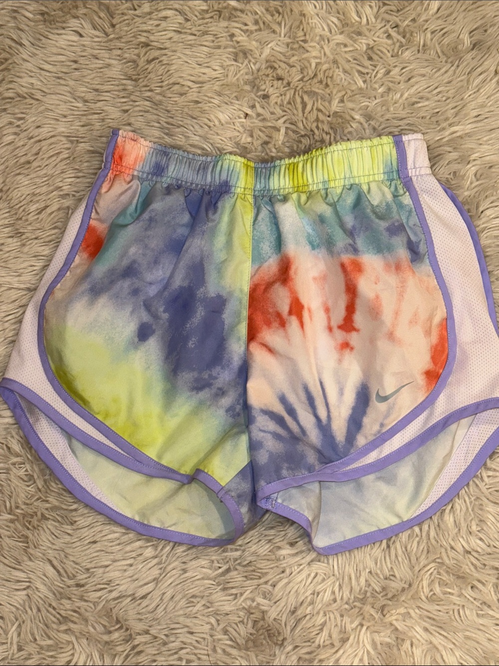 Nike Women’s Tie-Dye Athletic Shorts in Purple, Yellow, Red, Blue XS